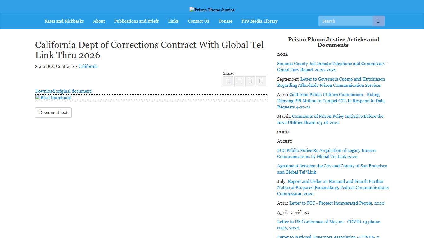 California Dept of Corrections Contract With Global Tel Link Thru 2026 | Prison Phone Justice